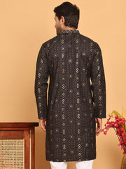 Men's Sequins Embroidered Kurtas. ( KO 5183 Black ) [FF] [J-2-3]