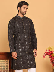 Men's Sequins Embroidered Kurtas. ( KO 5183 Black ) [FF] [J-2-3]