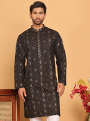 Men's Sequins Embroidered Kurtas. ( KO 5183 Black ) [FF] [J-2-3]
