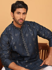 Men's Sequins Embroidered Kurtas. ( KO 5183 Navy ) [FF] [J-2-3]