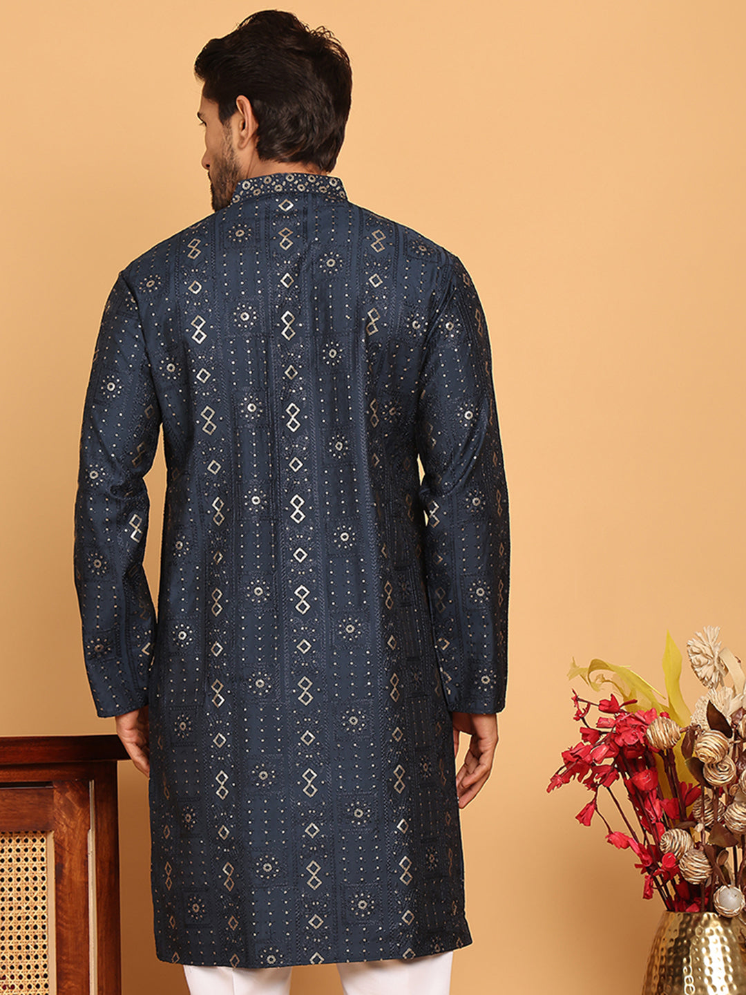 DesiQlo Men Embroidered Kurta Only - Blue - KO_5183Navy_S