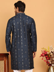 Men's Sequins Embroidered Kurtas. ( KO 5183 Navy ) [FF] [J-2-3]