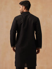 Embroidered Straight Kurta For Men (KO 5185 Black ) [FF] [N-4]