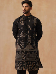 Embroidered Straight Kurta For Men (KO 5185 Black ) [FF] [N-4]
