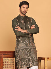Embroidered Straight Kurtas For Men ( KO 5185 Olive ) [FF] [N-4]