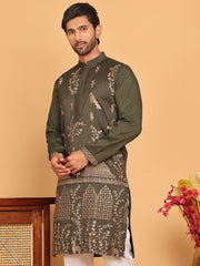 Embroidered Straight Kurtas For Men ( KO 5185 Olive ) [FF] [N-4]