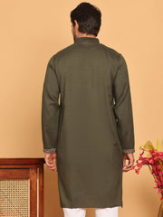 Embroidered Straight Kurtas For Men ( KO 5185 Olive ) [FF] [N-4]