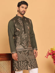 Embroidered Straight Kurtas For Men ( KO 5185 Olive ) [FF] [N-4]