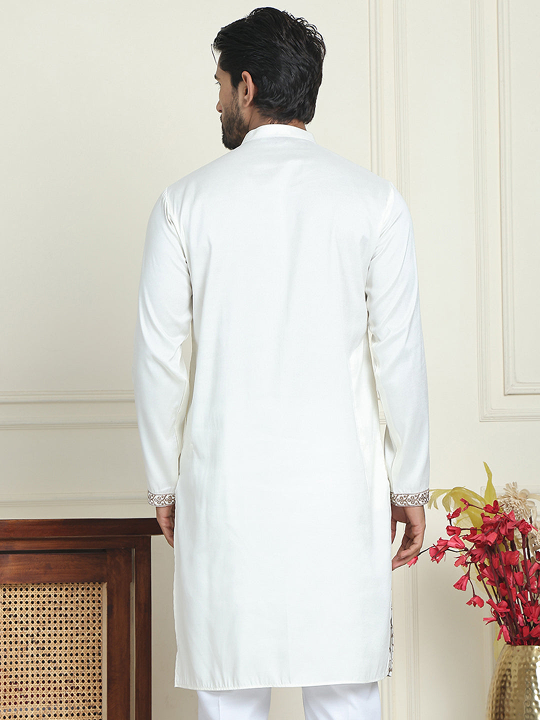 DesiQlo Men Embroidered Kurta Only - White - KO_5185White_S