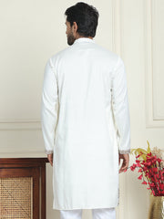 Embroidered Straight Kurtas For Men ( KO 5185 White ) [FF] [N-4]