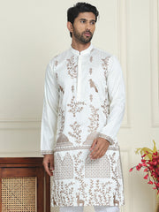Embroidered Straight Kurtas For Men ( KO 5185 White ) [FF] [N-4]