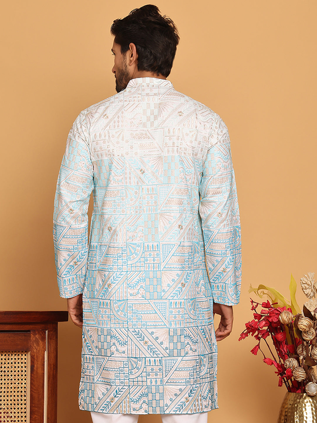 DesiQlo Men Embroidered Kurta Only - Blue - KO_5186Sky_S