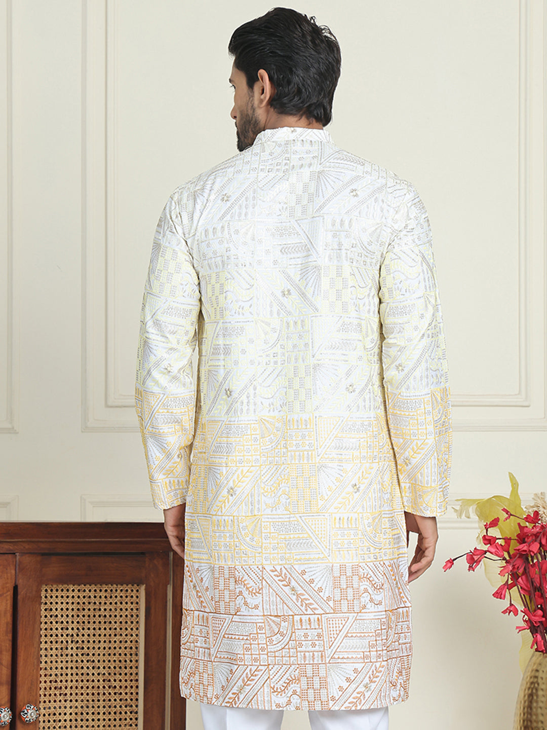 DesiQlo Men Embroidered Kurta Only - Yellow - KO_5186Yellow_S