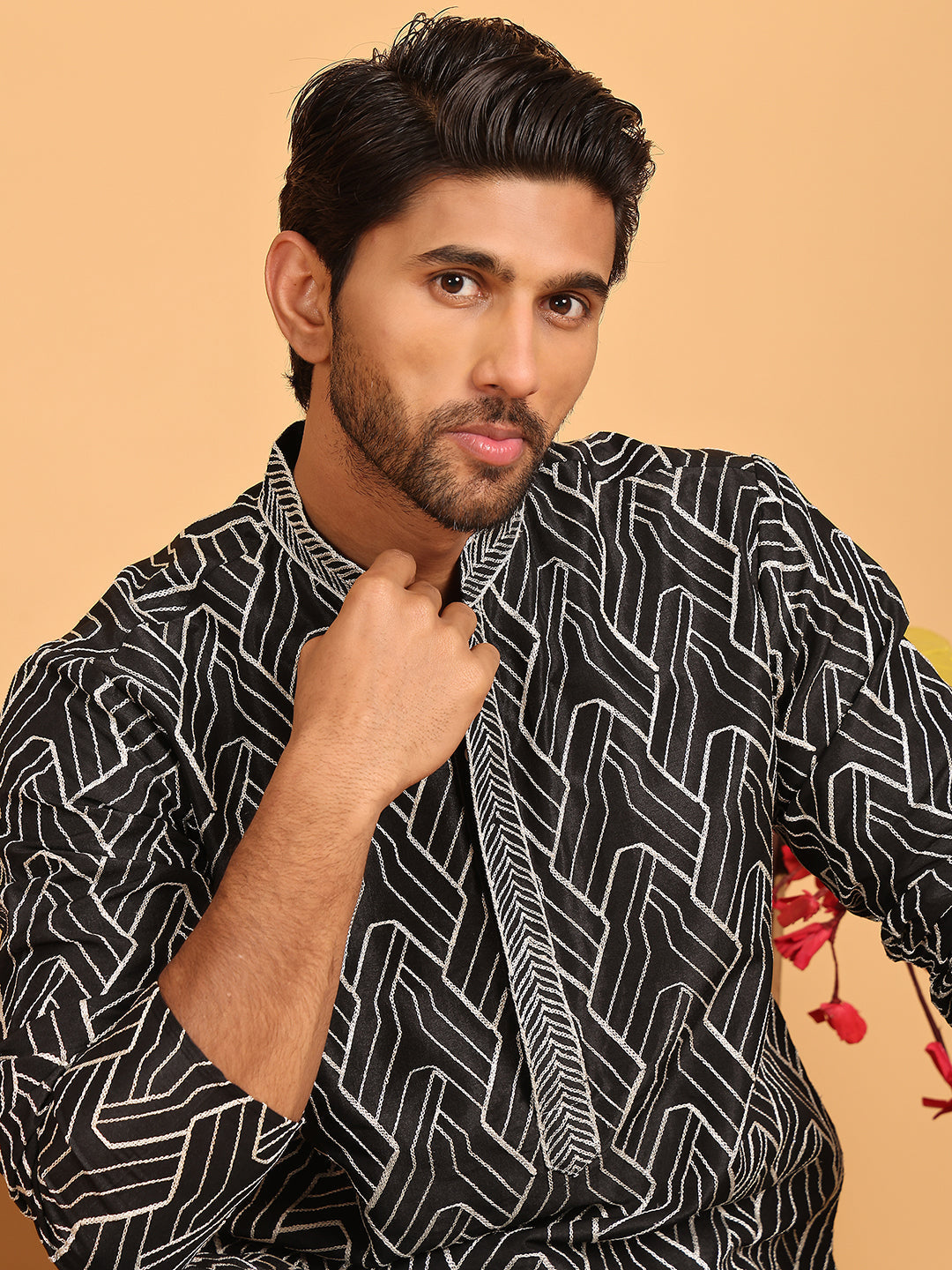 DesiQlo Men Embroidered Kurta Only - Black - KO_5187Black_S