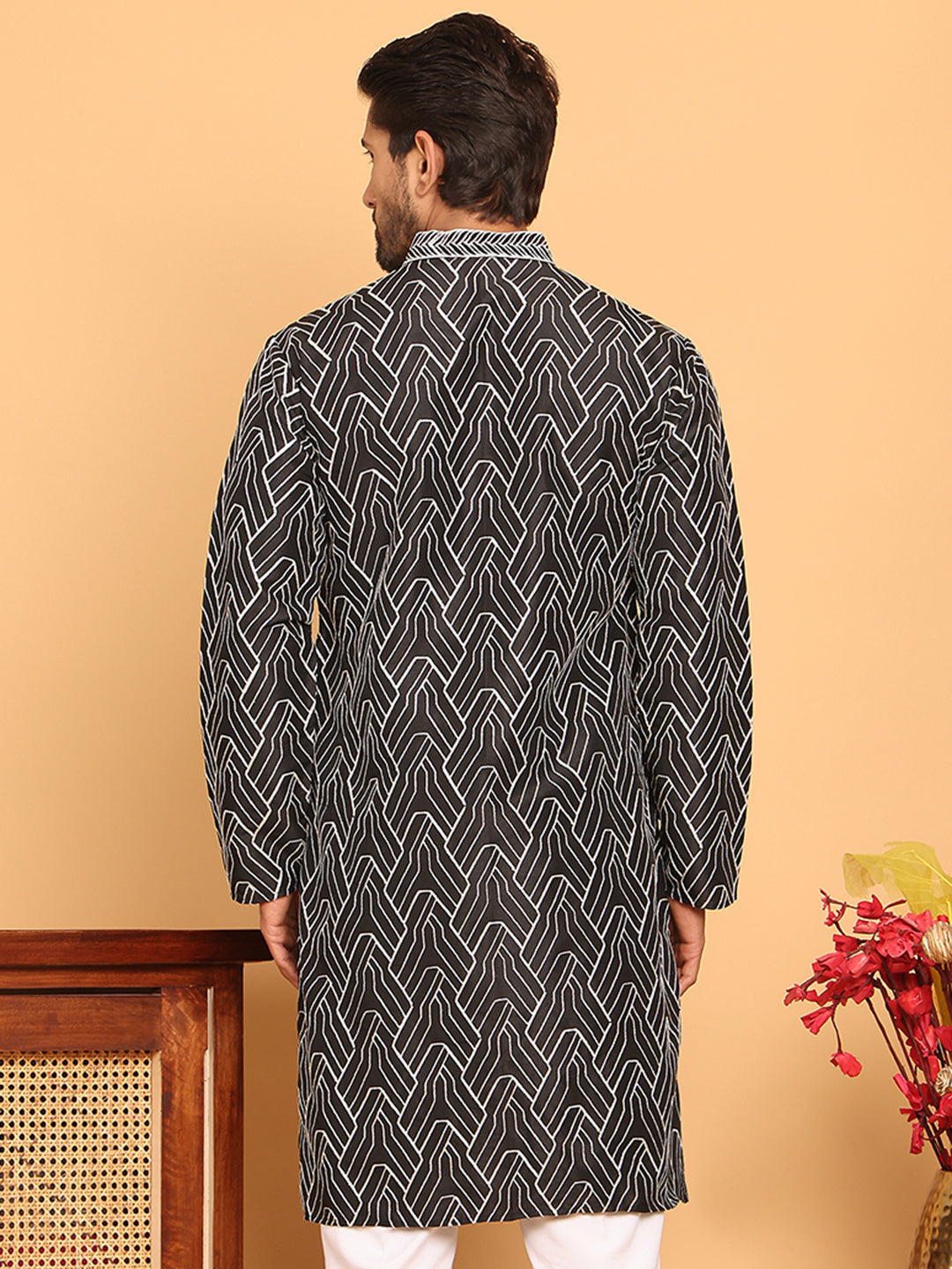 DesiQlo Men Embroidered Kurta Only - Black - KO_5187Black_S