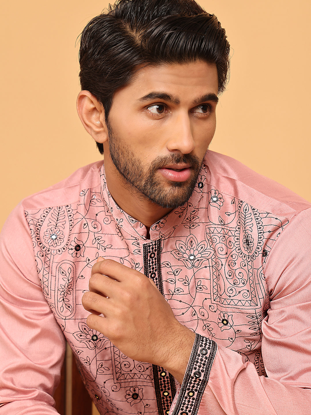 DesiQlo Men Embroidered Kurta Only - Pink - KO_5189Magenta_S