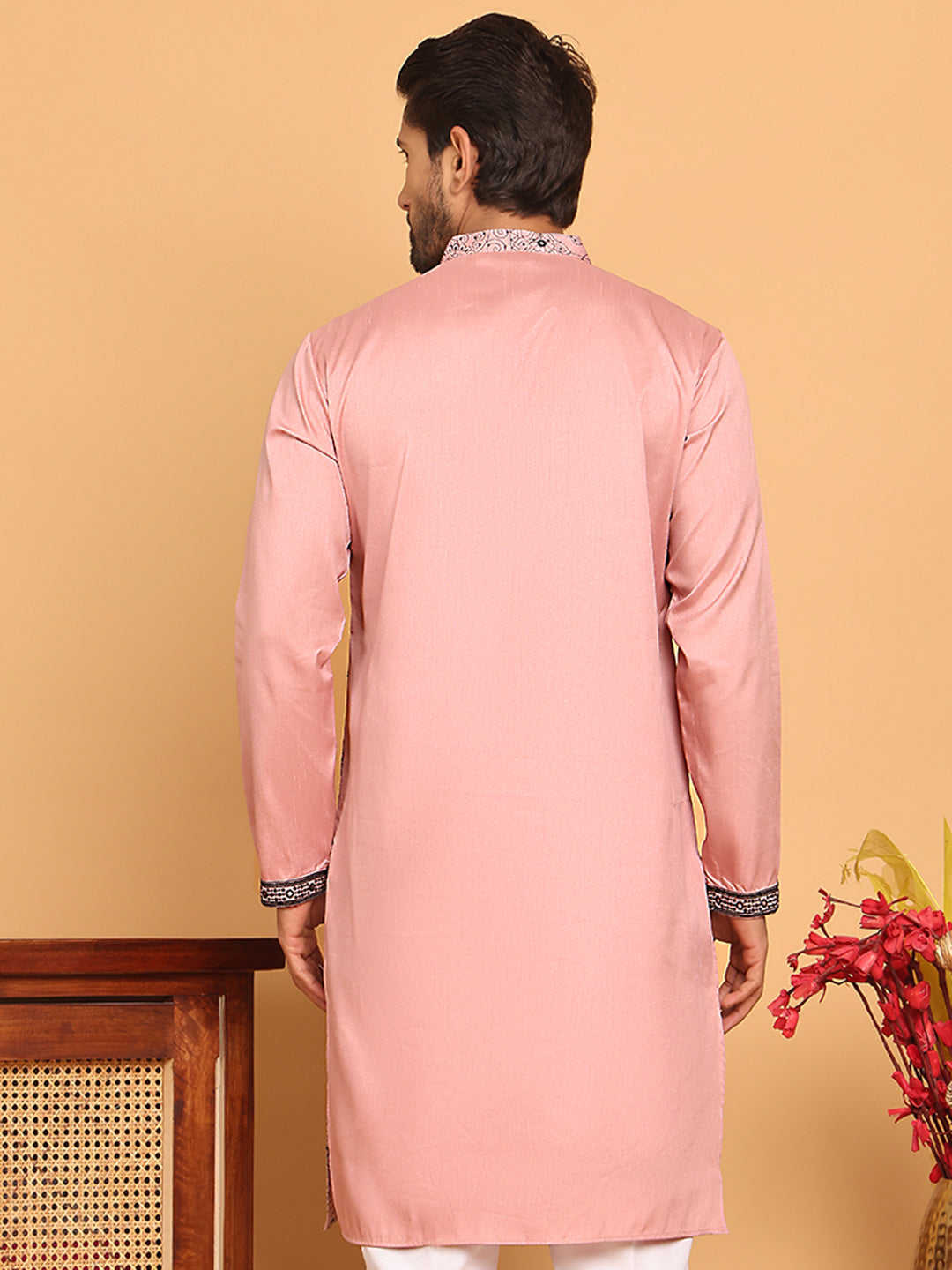 DesiQlo Men Embroidered Kurta Only - Pink - KO_5189Magenta_S