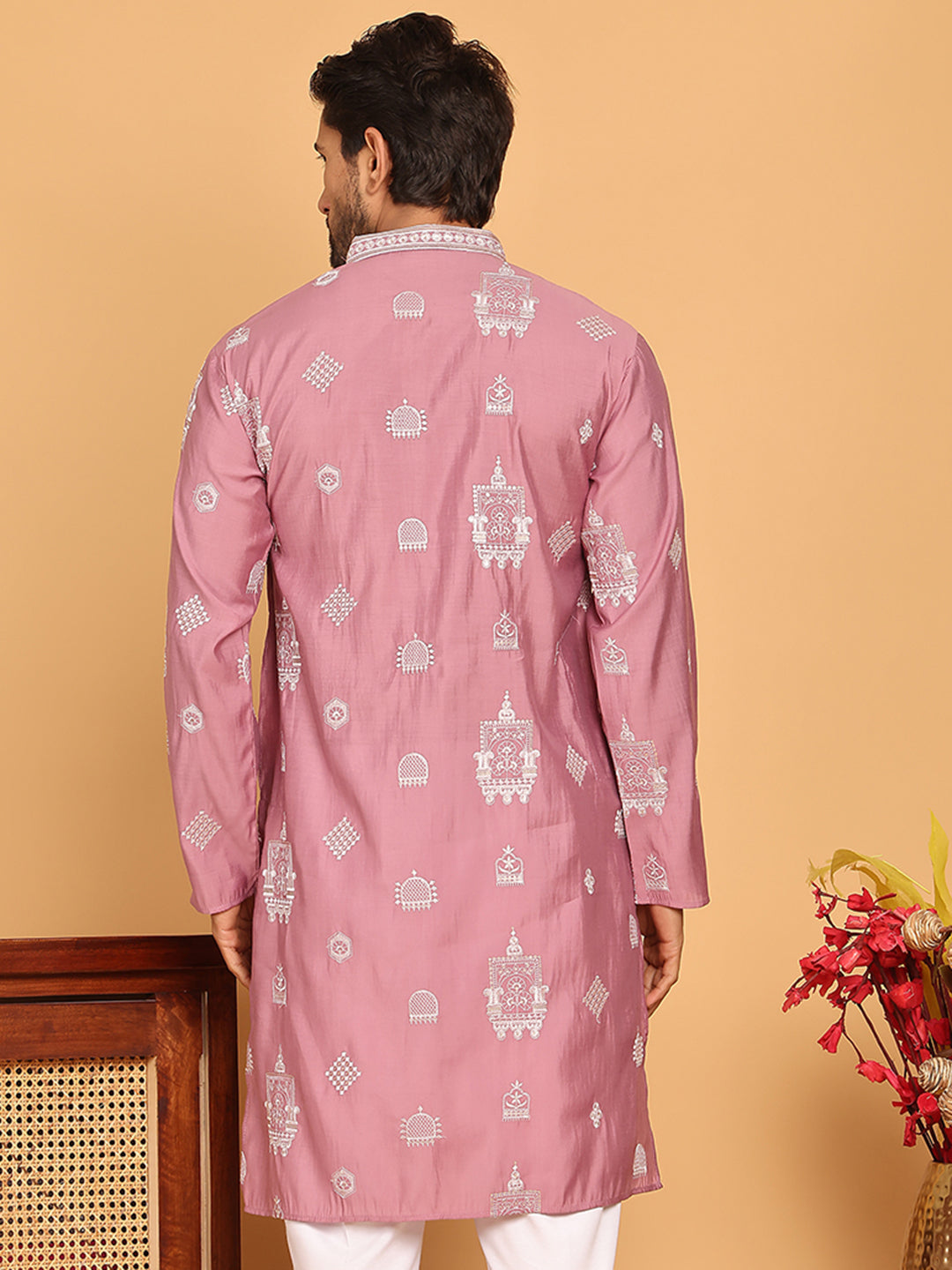 DesiQlo Men Embroidered Kurta Only - Pink - KO_5191Magenta_S