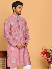 Embroidered Silk Blend Kurtas ( KO 5191 Magenta ) [FF] [Q-19]