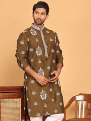 Embroidered Silk Blend Kurtas ( KO 5191 Mehndi ) [FF] [Q-19]