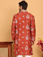 Embroidered Silk Blend Kurtas ( KO 5191 Rust ) [FF] [Q-19]