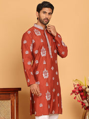 Embroidered Silk Blend Kurtas ( KO 5191 Rust ) [FF] [Q-19]