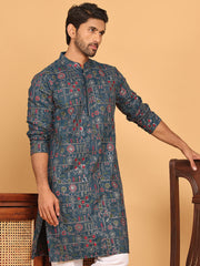 Blue Embroidered Straight Kurtas For Men ( KO 5192 Teal ) [FF] [ D9 & D10 ]