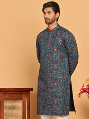 Blue Embroidered Straight Kurtas For Men ( KO 5192 Teal ) [FF] [ D9 & D10 ]