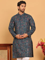 Blue Embroidered Straight Kurtas For Men ( KO 5192 Teal ) [FF] [ D9 & D10 ]