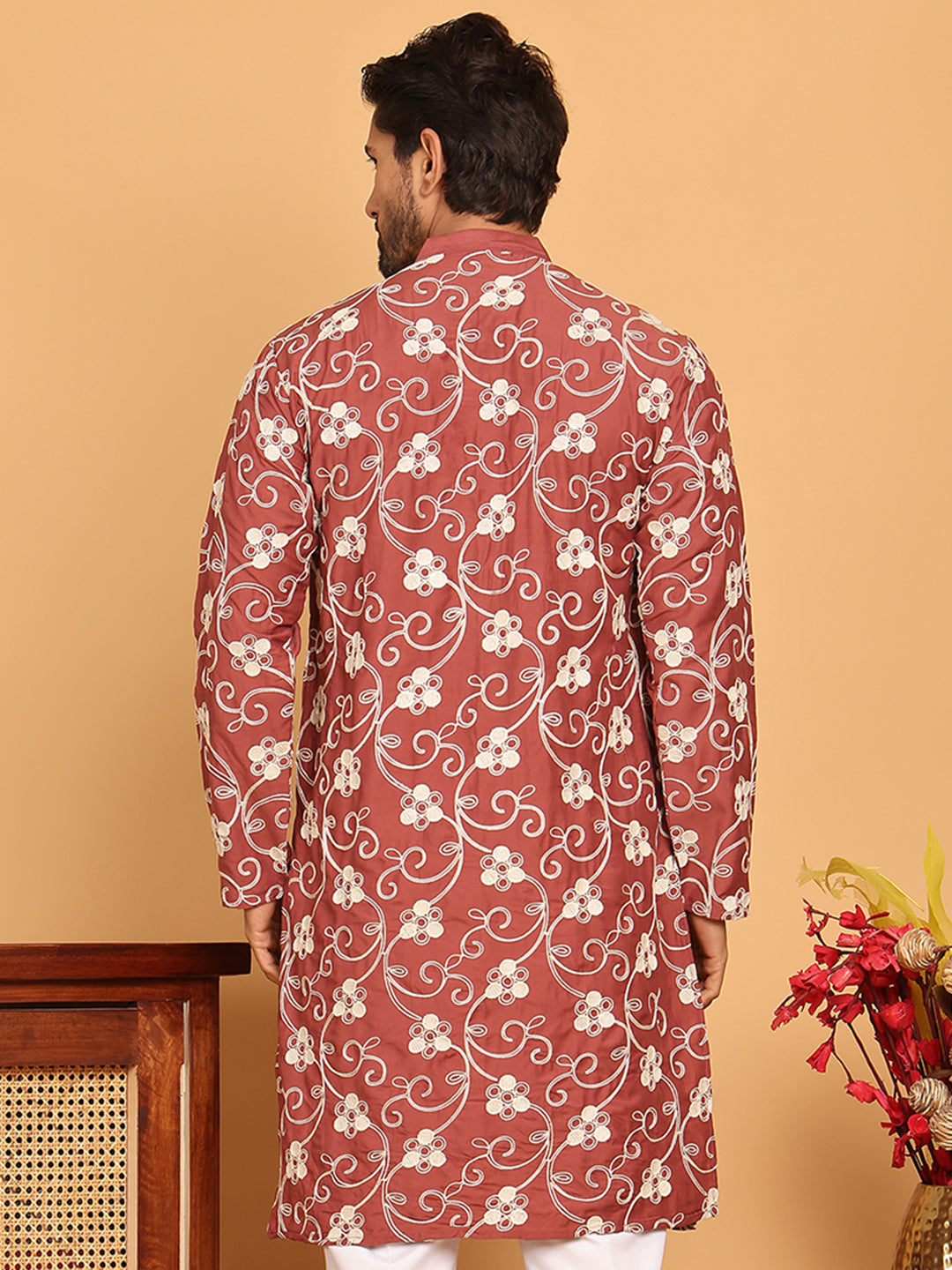DesiQlo Men Embroidered Kurta Only - Red - KO_5193Rust_S