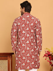 Floral Embroidered Straight Kurtas For Men ( KO 5193 Rust ) [FF] [I-1-4]