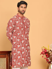 Floral Embroidered Straight Kurtas For Men ( KO 5193 Rust ) [FF] [I-1-4]