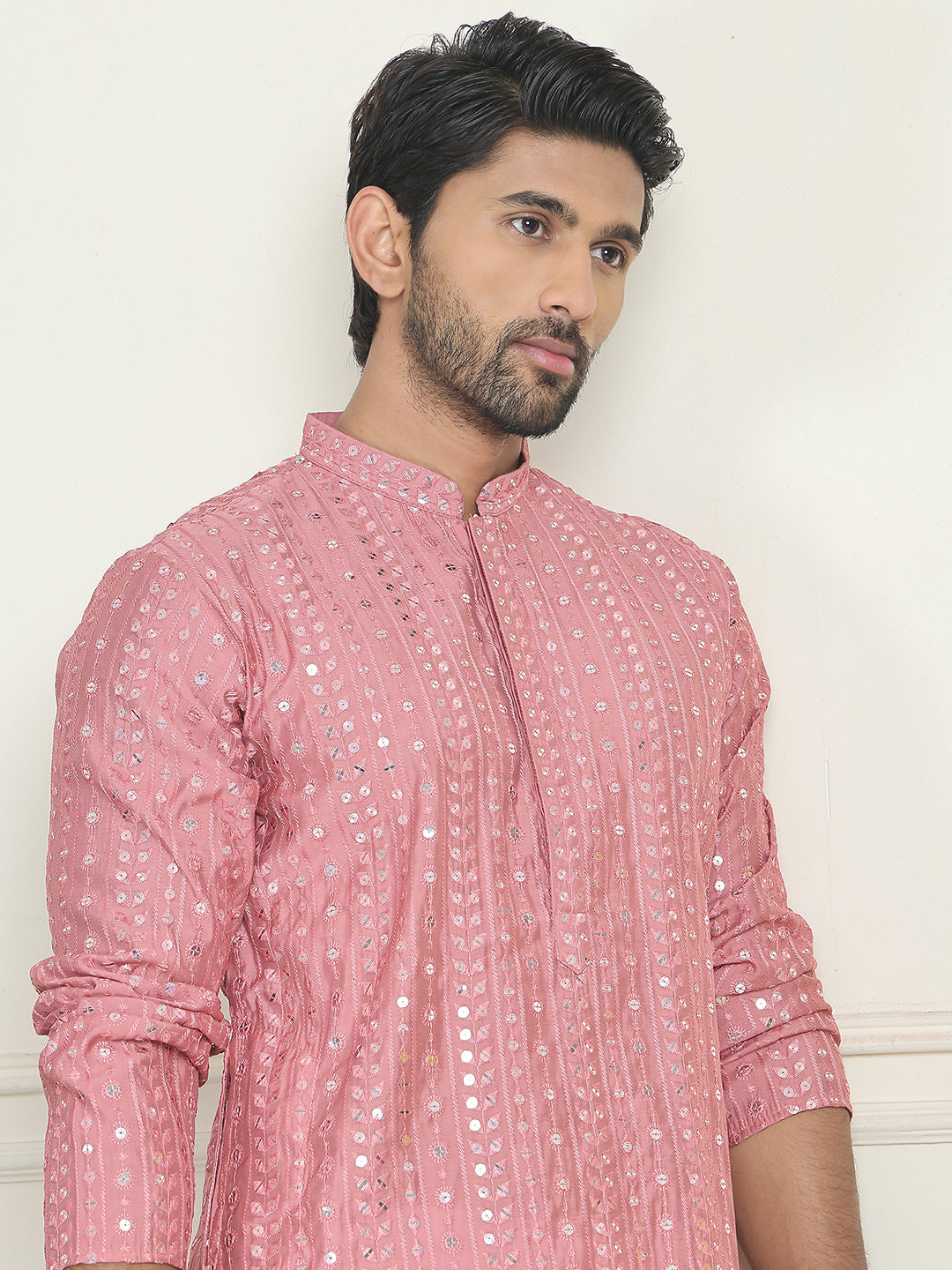 DesiQlo Men Embroidered Kurta Only - Orange - KO_5194Coral_S