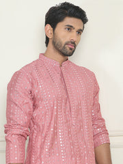 Embroidered and mirror work straight Kurtas For Men ( KO 5194 Coral ) [FF] [N-9]