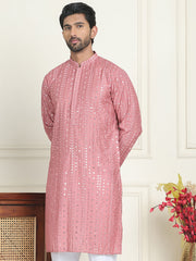 Embroidered and mirror work straight Kurtas For Men ( KO 5194 Coral ) [FF] [N-9]