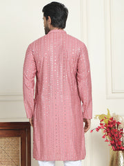 Embroidered and mirror work straight Kurtas For Men ( KO 5194 Coral ) [FF] [N-9]