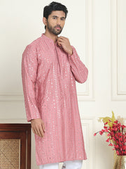Embroidered and mirror work straight Kurtas For Men ( KO 5194 Coral ) [FF] [N-9]