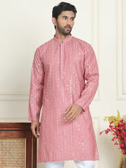 Embroidered and mirror work straight Kurtas For Men ( KO 5194 Coral ) [FF] [N-9]
