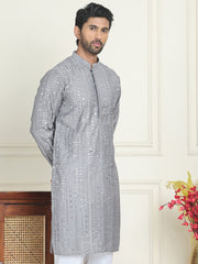 Embroidered Straight Kurtas For Men ( KO 5195 Grey ) [FF] [J-4-3]