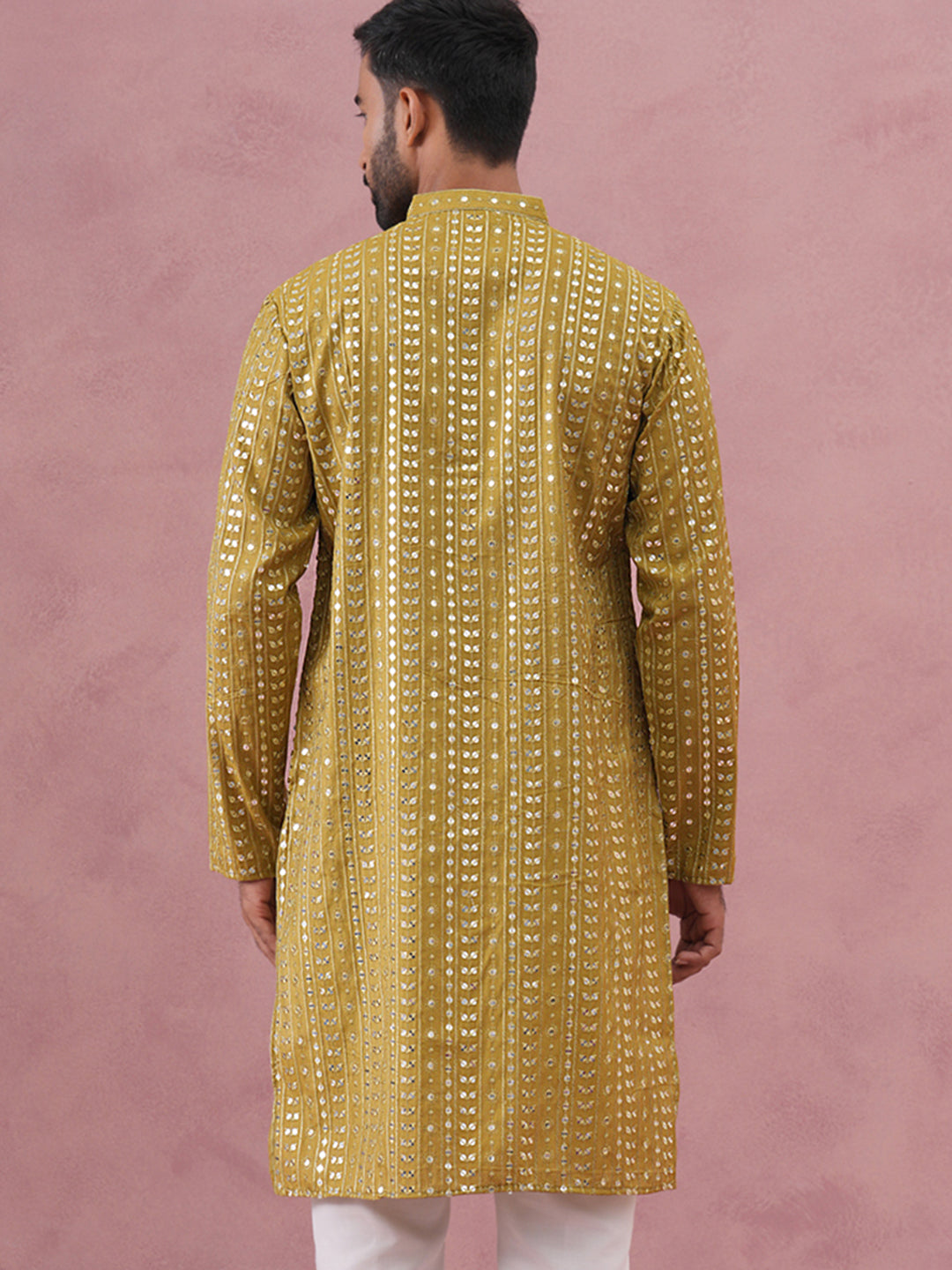 DesiQlo Men Embroidered Kurta Only - Green - KO_5194Mehndi_S