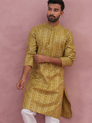 Embroidered and mirror work straight Kurta For Men ( KO 5194 Mehndi ) [FF] [N-9]