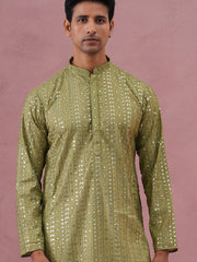 Embroidered and mirror work straight Kurta For Men ( KO 5194 Olive ) [FF] [N-9]
