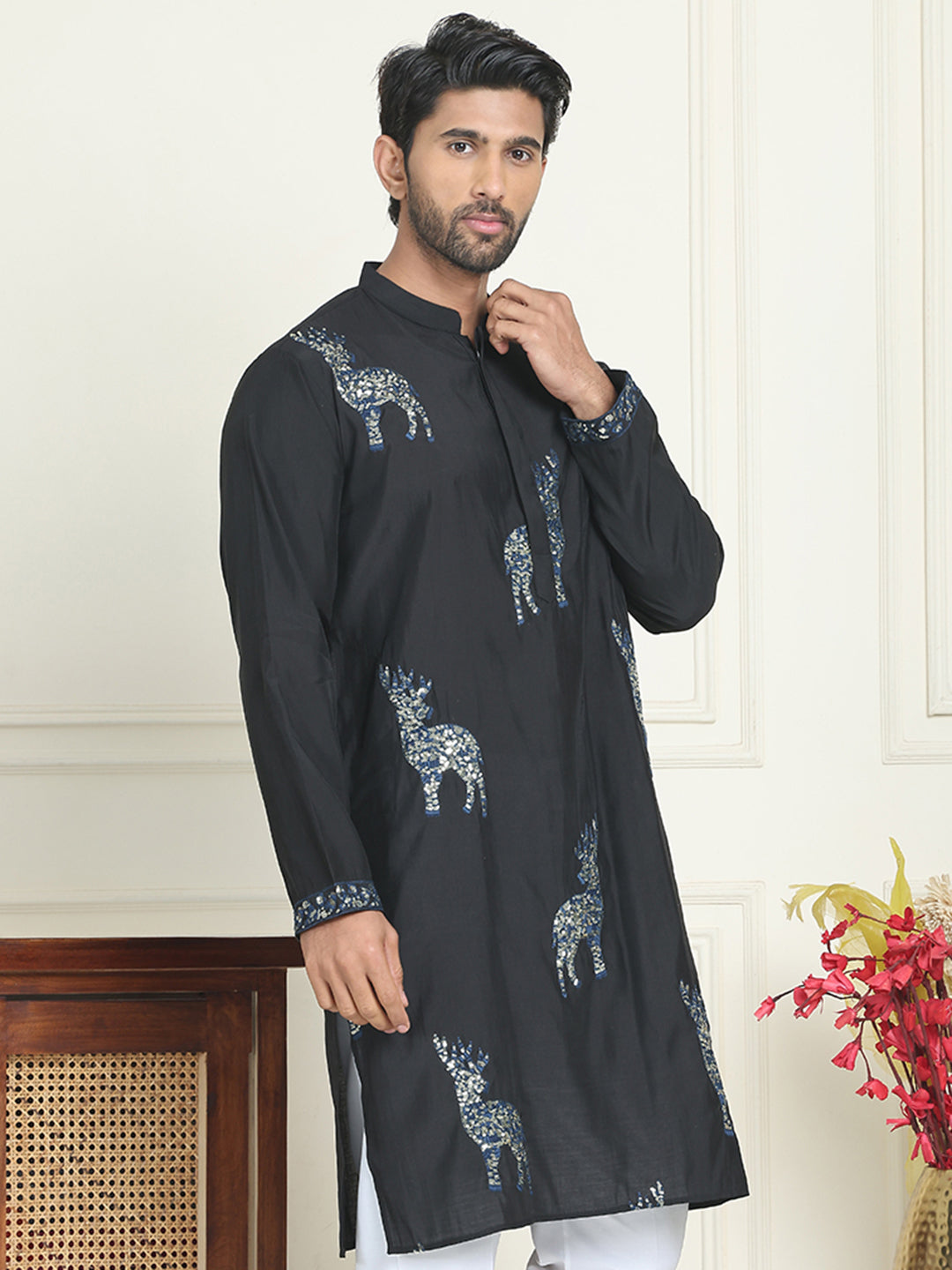 DesiQlo Men Embroidered Kurta Only - Blue - KO_5196Blue_S