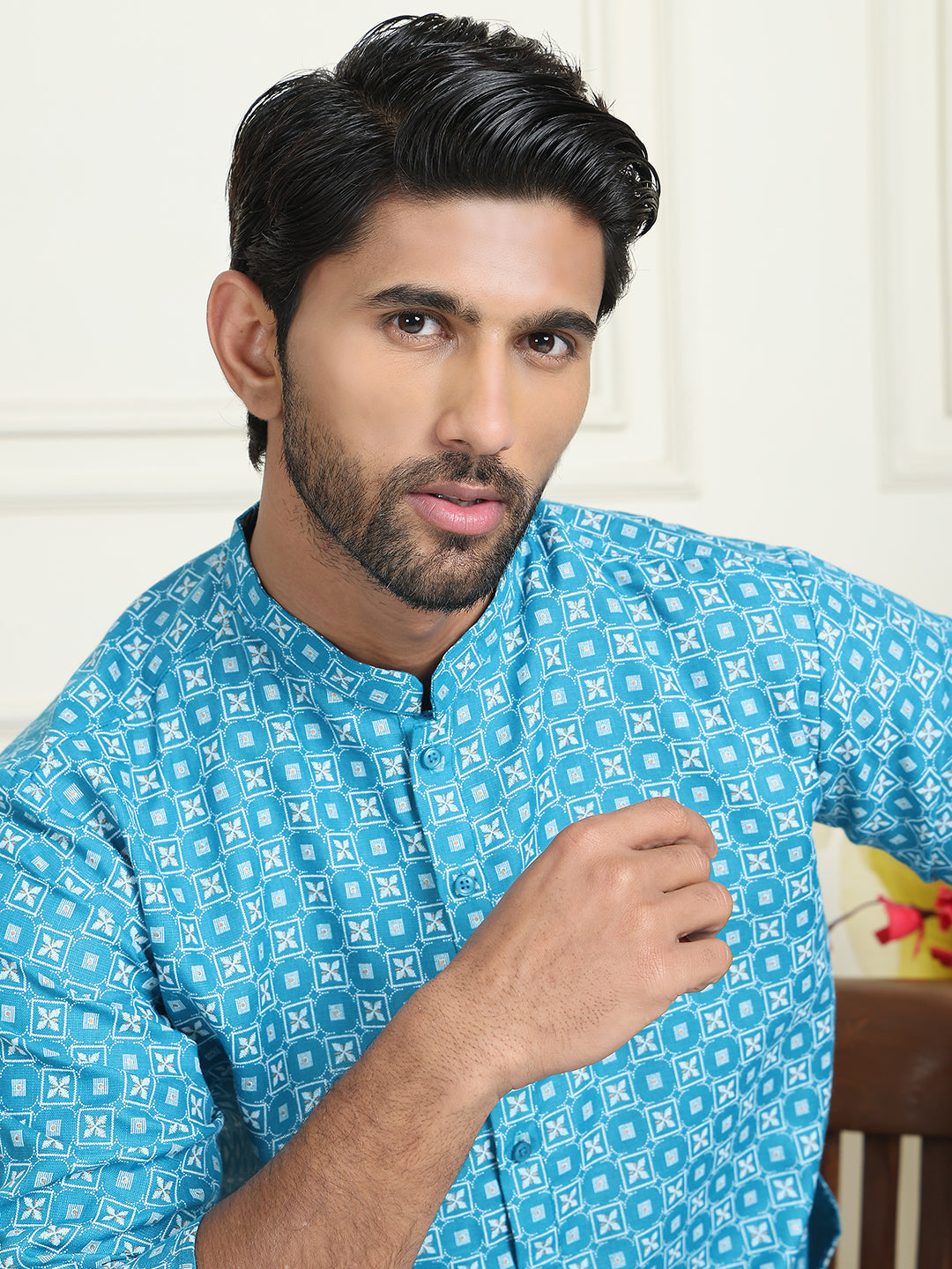 DesiQlo Men Printed Kurta Only - Blue - KO_5198Blue_S