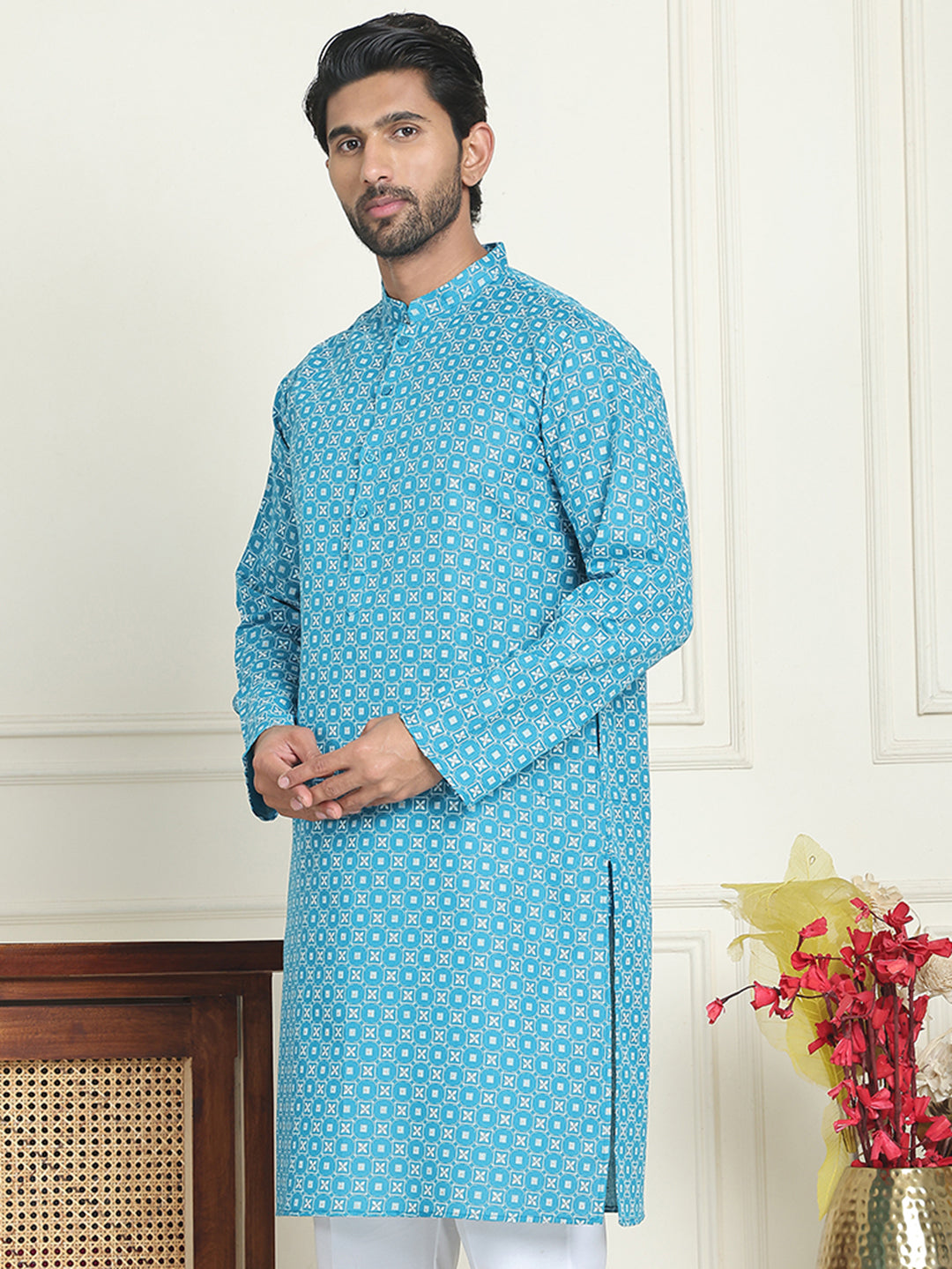 DesiQlo Men Printed Kurta Only - Blue - KO_5198Blue_S