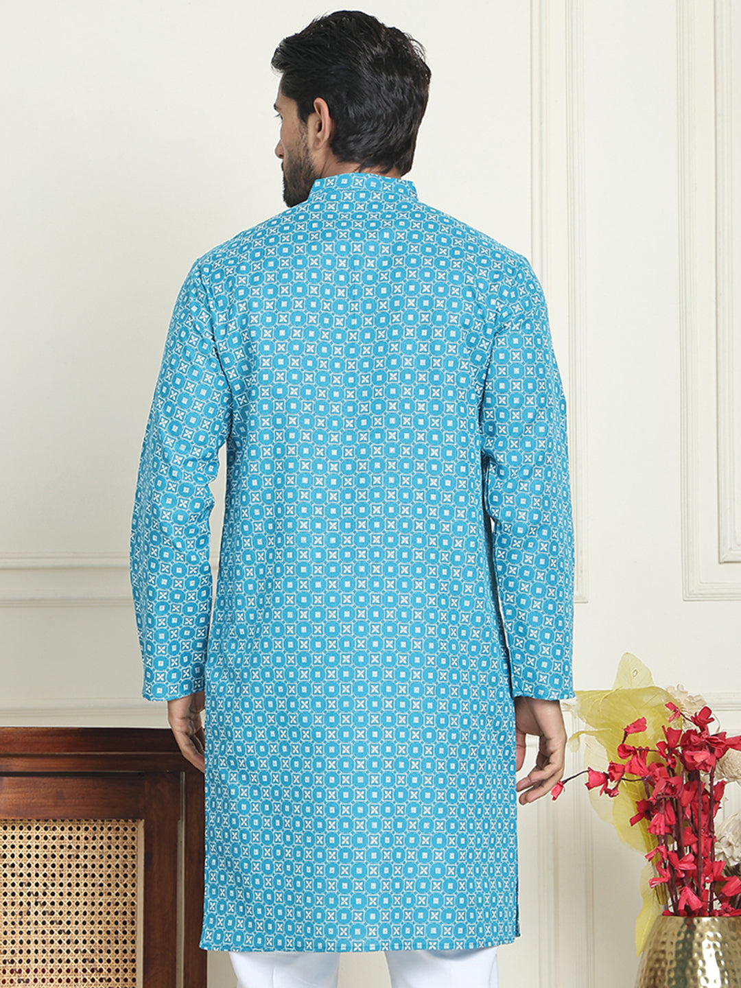 DesiQlo Men Printed Kurta Only - Blue - KO_5198Blue_S