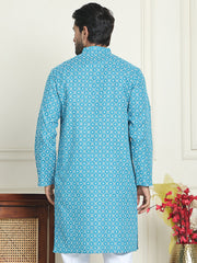 Men's Geometric Printed Kurtas. ( KO 5198 Blue ) [FF] [L-19-18]