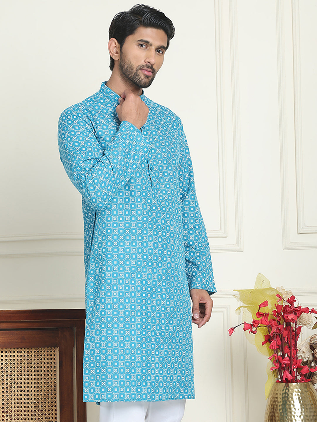 DesiQlo Men Printed Kurta Only - Blue - KO_5198Blue_S