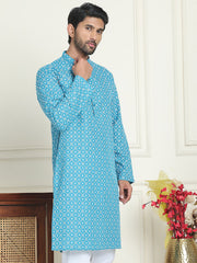 Men's Geometric Printed Kurtas. ( KO 5198 Blue ) [FF] [L-19-18]