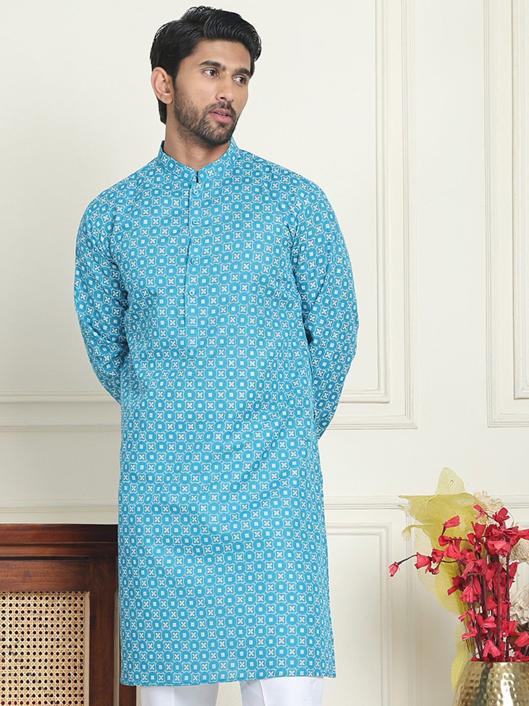 DesiQlo Men Printed Kurta Only - Blue - KO_5198Blue_S